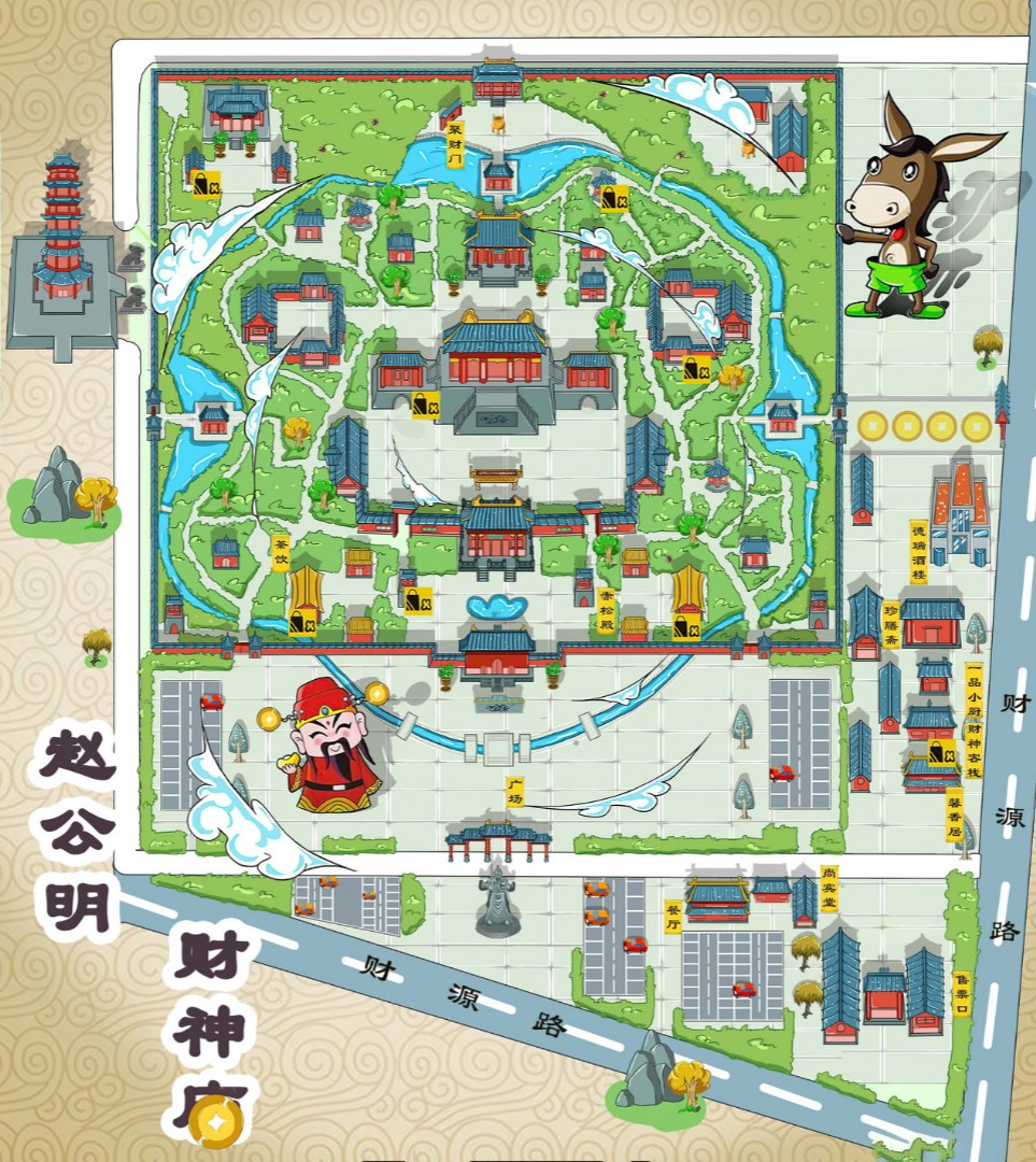 香河寺庙类手绘地图